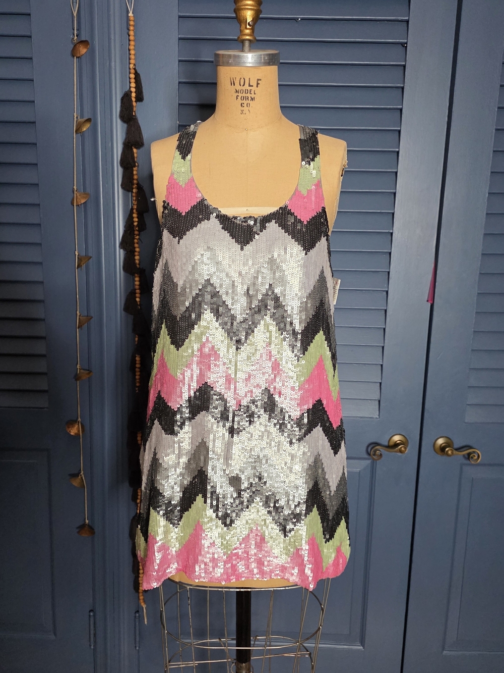 NWT Parker Chevron Sequin Racerback Mini Dress Small Sparkly Party